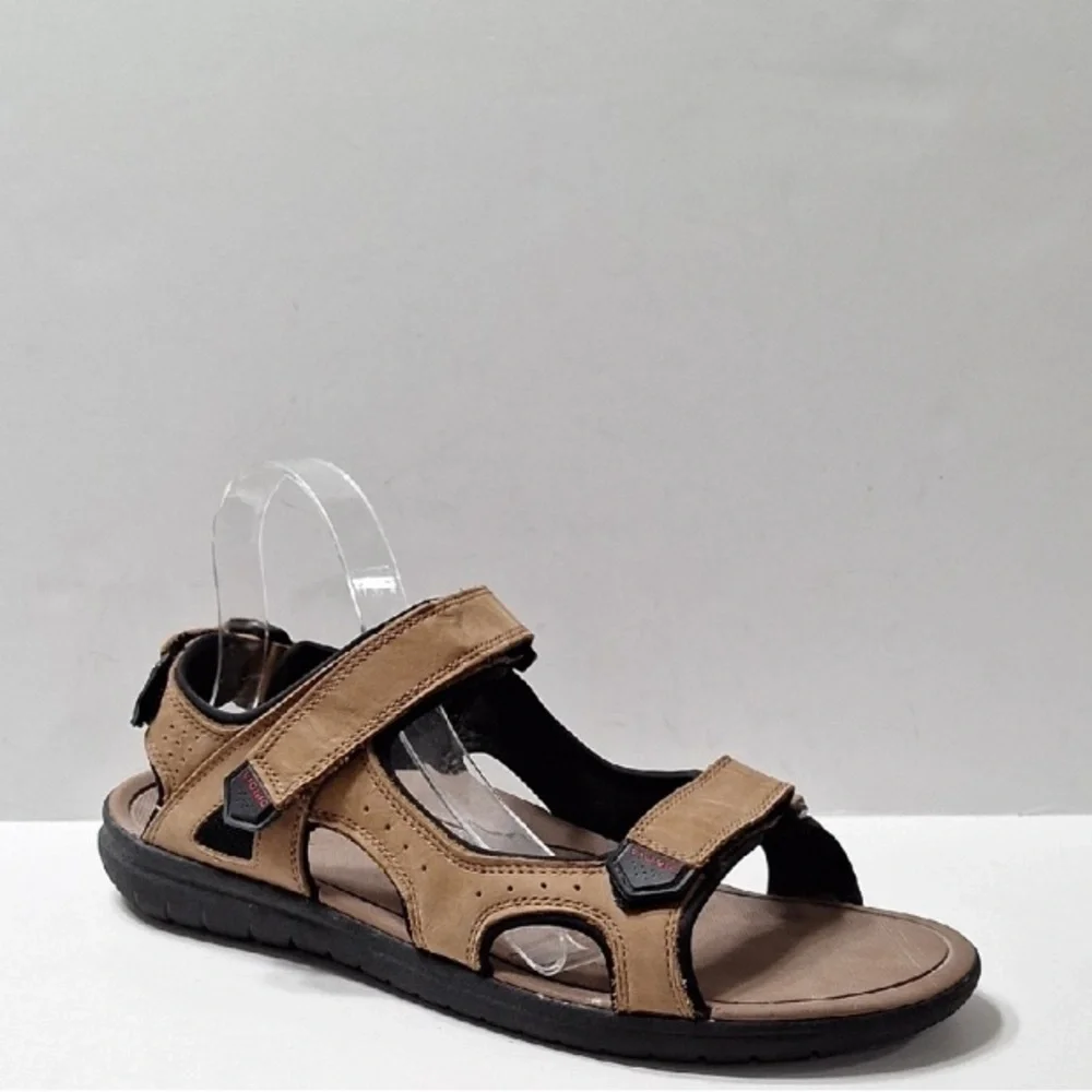 Vionic Men's Tan Neil Backstrap Hook & Loop Nubuck Leather Sport Sandasl Size 12